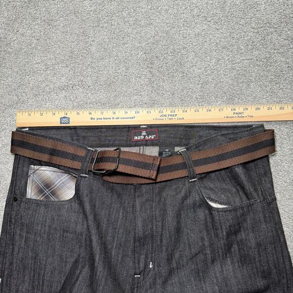 Y2K Red Ape Jeans Men's 40 x 32 Black Denim Embroidered Heavy Hip Hop 90s - Picture 5 of 7